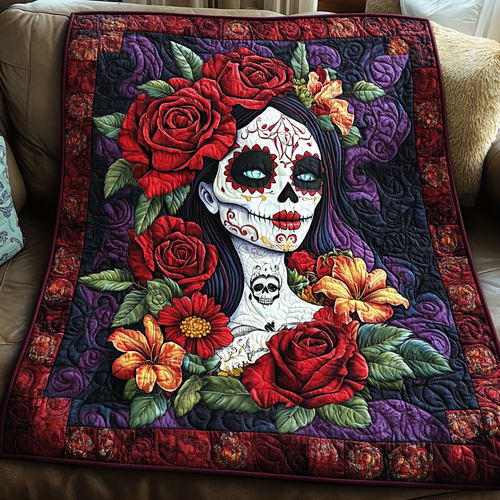 Bright Skull Blooms Quilted Blanket NCU0TL1899