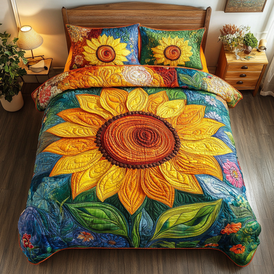 Bright Sunflower Delight 3-Piece Quilted Bedding Set NCU0PVL017
