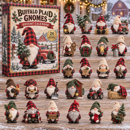 CHRISTMAS KICKOFF 40% OFF - Buffalo Plaid Gnomes Advent Calendar 2026 - 24-Day Festive Countdown, Acrylic Charms Blind Box - Gift For Family and Friends AC0TD055
