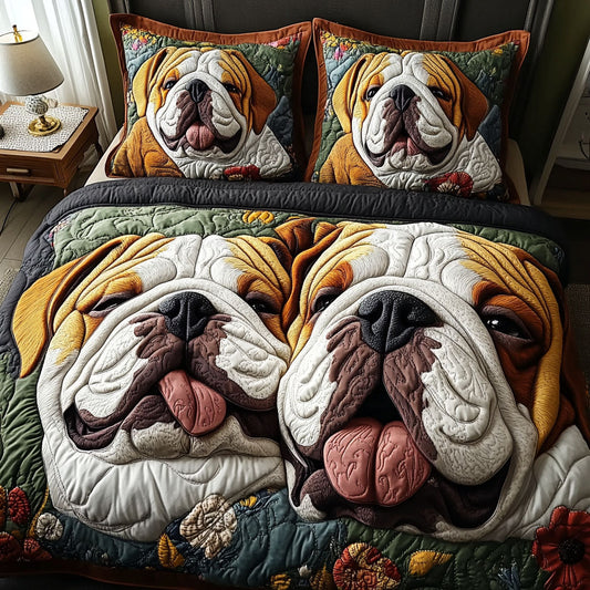 Bulldog Family Love 3-Piece Quilted Bedding Set NCU0PTT527