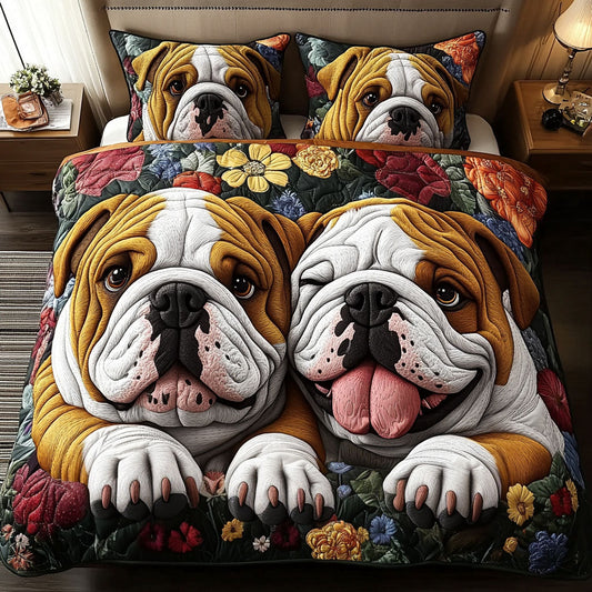 Bulldog Happiness 3-Piece Quilted Bedding Set NCU0PTT530