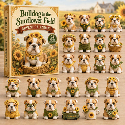 CHRISTMAS KICKOFF 40% OFF - Bulldog In The Sunflower Field Advent Calendar 2026 - 24-Day Festive Countdown, Acrylic Charms Blind Box - Gift For Bulldog Lovers AC0TH084