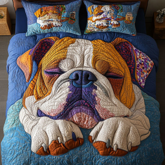 Bulldog Whimsy Walk 3-Piece Quited Bedding Set NCU0NNT831