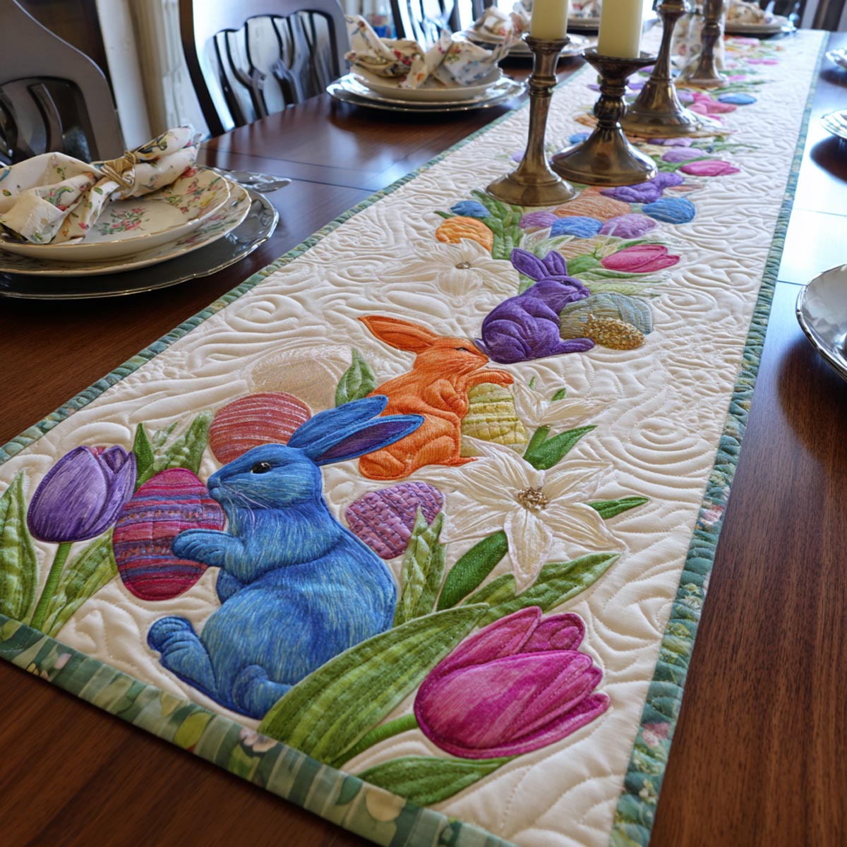 Bunny Meadow Quilted Table Runner NCU0DV2016