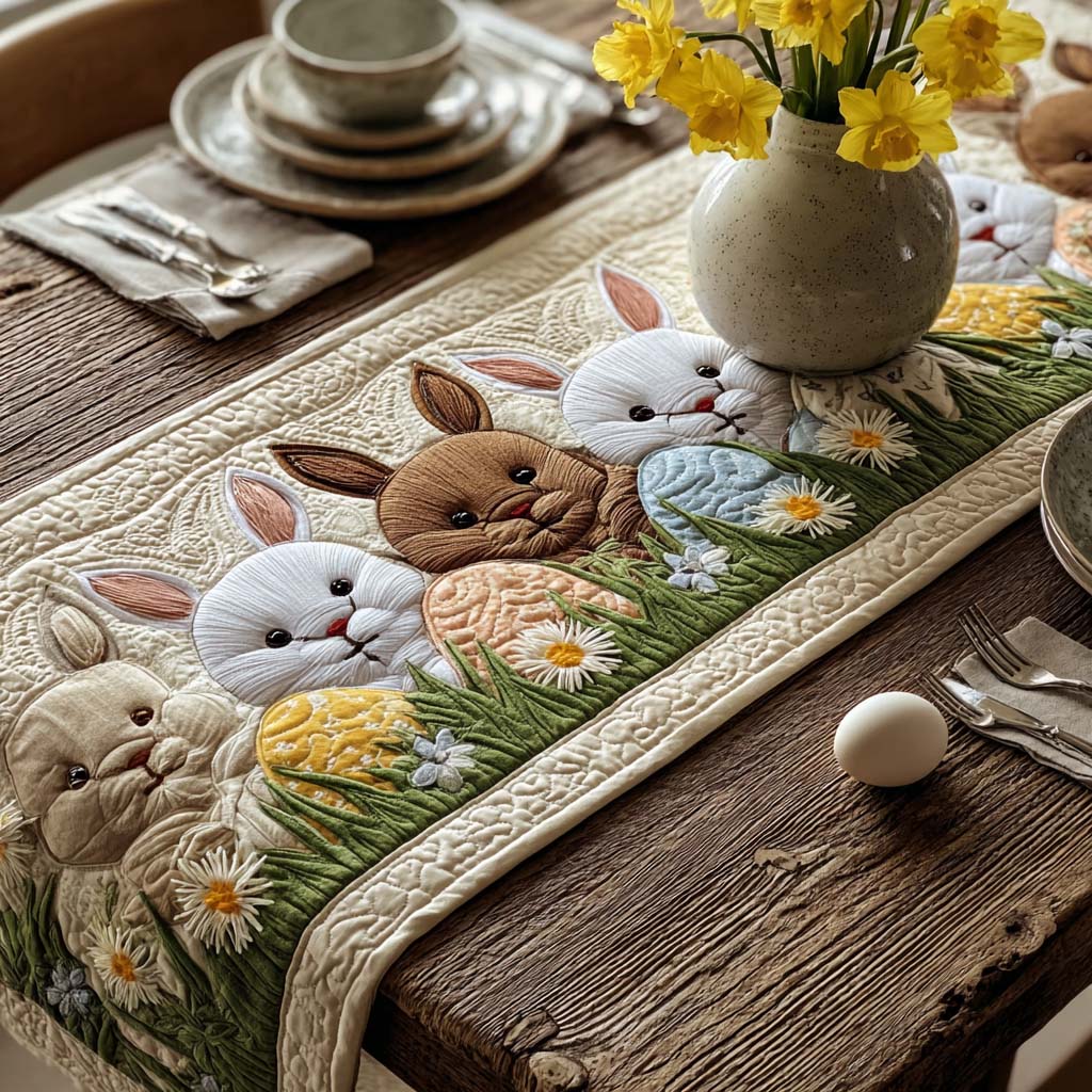 Bunny Trio Daisy Quilted Table Runner NCU0DQQ0439