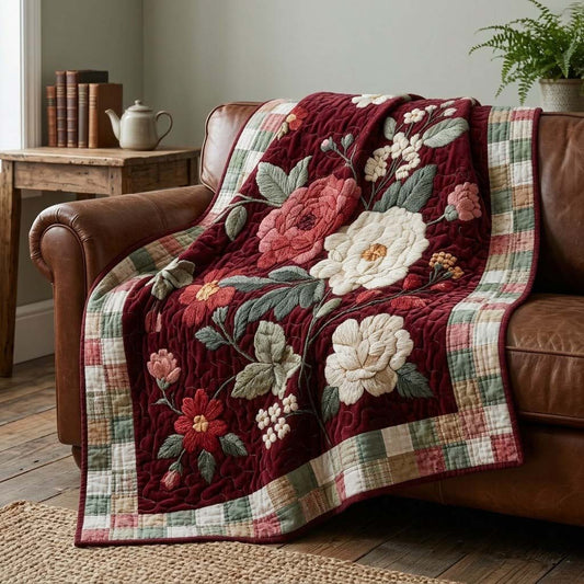 Burgundy Botanicals Quilted Blanket NCU0DQQ0556