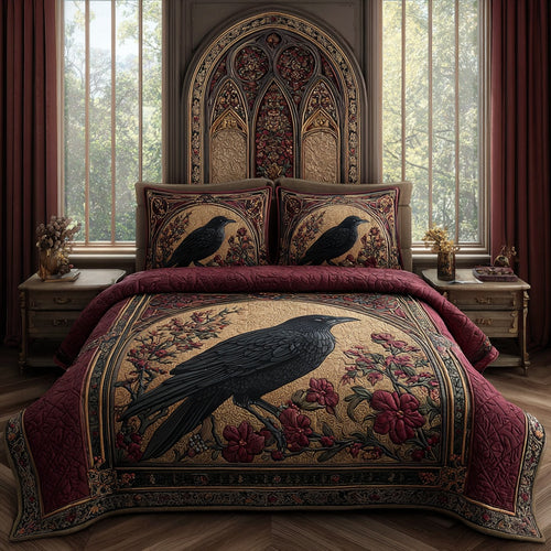 Burgundy Raven 3-Piece Quilted Bedding Set NCU0PVL901