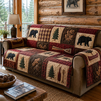 Burgundy Wood Paddle Quilted Sofa Cover NCU0PVL1072