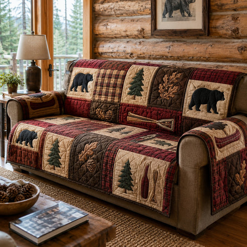Burgundy Wood Paddle Quilted Sofa Cover NCU0PVL1072