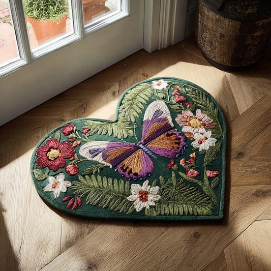 Butterfly Emerald Heart Custom Shape Doormat NCU0HNH995