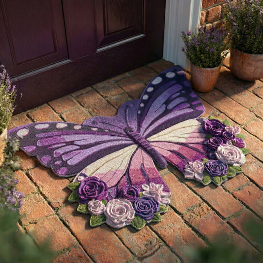 Butterfly Rose Velvet Custom Shape Doormat NCU0HNH998
