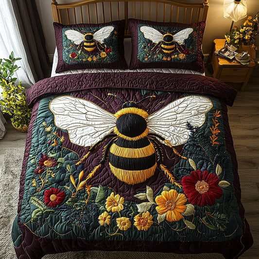 Buzzing Petals 3-Piece Quilted Bedding Set NCU0DV546
