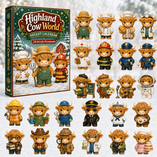 CHRISTMAS KICKOFF 40% OFF - Highland Cow World Advent Calendar 2026 - 24-Day Festive Countdown, Acrylic Charms Blind Box - Gift For Highland Cow Lovers
