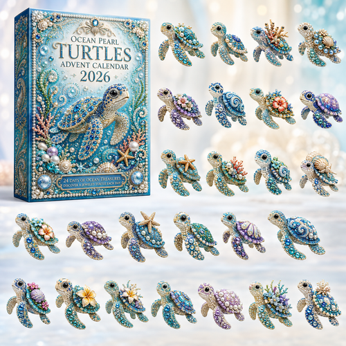 🐢 CHRISTMAS KICKOFF 40% OFF ✨ - Ocean Pearl Turtles Advent Calendar 2026 - 24-Day Festive Countdown, Acrylic Charms Blind Box - Gift For Turtle Lovers