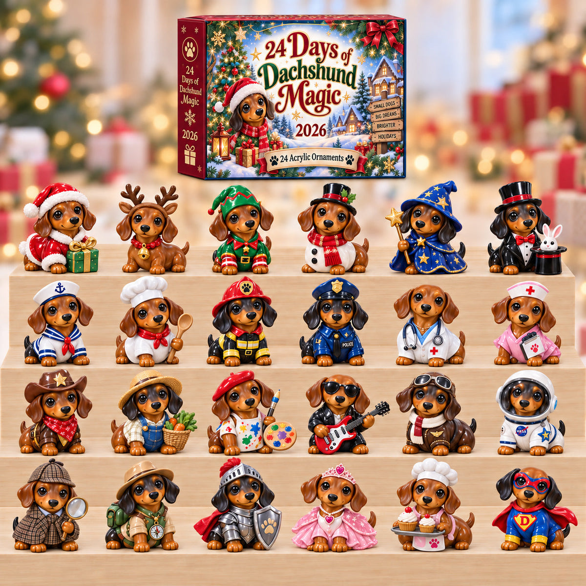 CHRISTMAS KICKOFF 40% OFF - 24 Days of Dachshund Magic Advent Calendar 2026 - 24-Day Festive Countdown, Acrylic Charms Blind Box - Gift For Dachshund Lovers AC0HT574