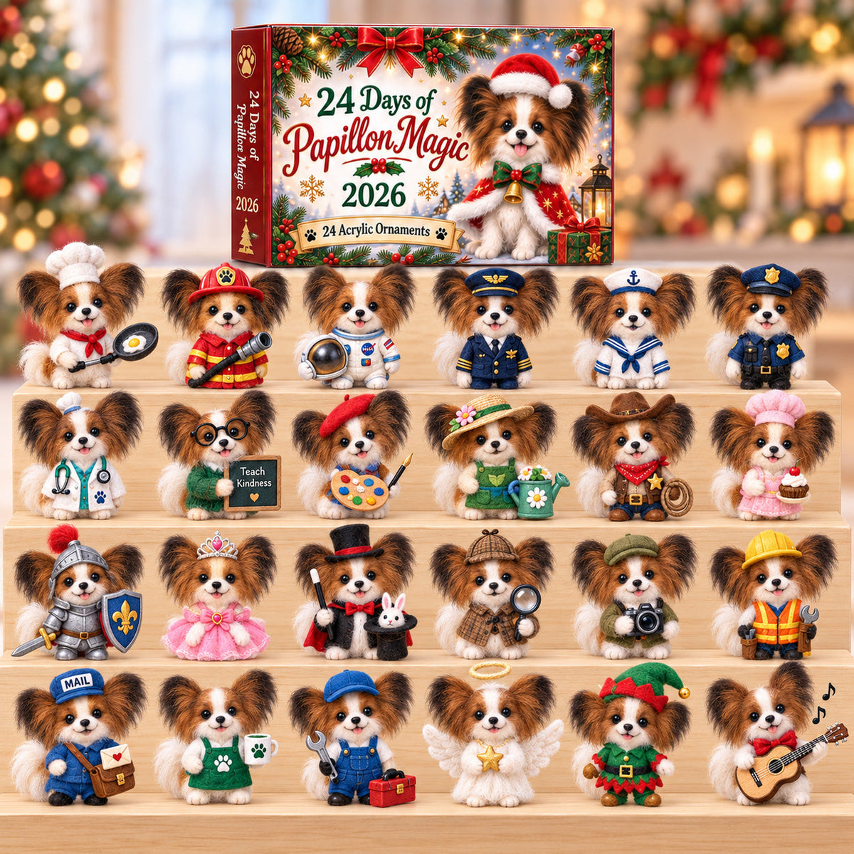 CHRISTMAS KICKOFF 40% OFF - 24 Days of Papillon Magic Advent Calendar 2026 - 24-Day Festive Countdown, Acrylic Charms Blind Box - Gift For Papillon Dog Lovers AC0HT583