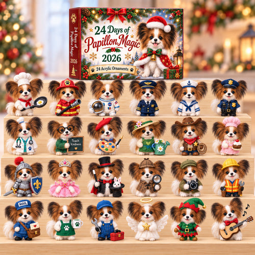 CHRISTMAS KICKOFF 40% OFF - 24 Days of Papillon Magic Advent Calendar 2026 - 24-Day Festive Countdown, Acrylic Charms Blind Box - Gift For Papillon Dog Lovers AC0HT583