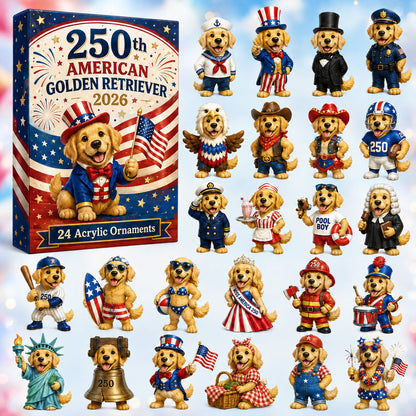 CHRISTMAS KICKOFF 40% OFF - 250th American Golden Retriever Advent Calendar 2026 - 24-Day Festive Countdown, Acrylic Charms Blind Box - Gift For Golden Retriever Lovers AC0HT221