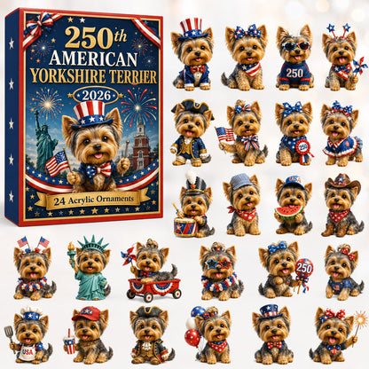 CHRISTMAS KICKOFF 40% OFF - 250th American Yorkshire Terrier Advent Calendar 2026 - 24-Day Festive Countdown, Acrylic Charms Blind Box - Gift For Yorkshire Terrier Lovers AC0HT283