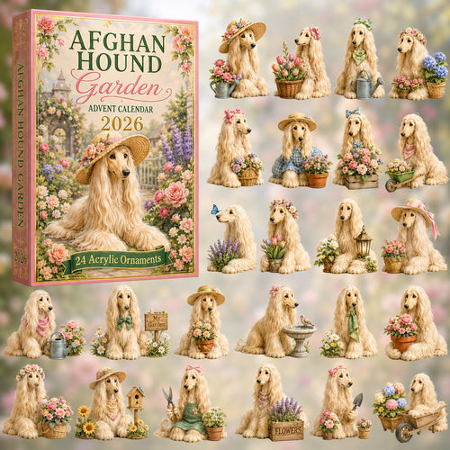 CHRISTMAS KICKOFF 40% OFF - Afghan Hound Garden Advent Calendar 2026 - 24-Day Festive Countdown, Acrylic Charms Blind Box - Gift For Afghan Hound Lovers AC0HT401