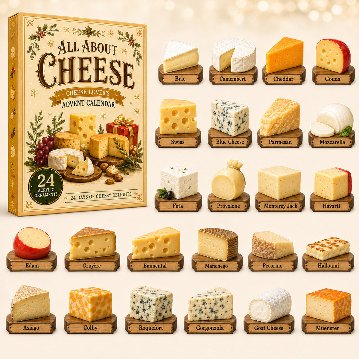 CHRISTMAS KICKOFF 40% OFF - All About Cheese Advent Calendar 2026 - 24-Day Festive Countdown, Acrylic Charms Blind Box - Gift For Cheese Lovers AC0HT534