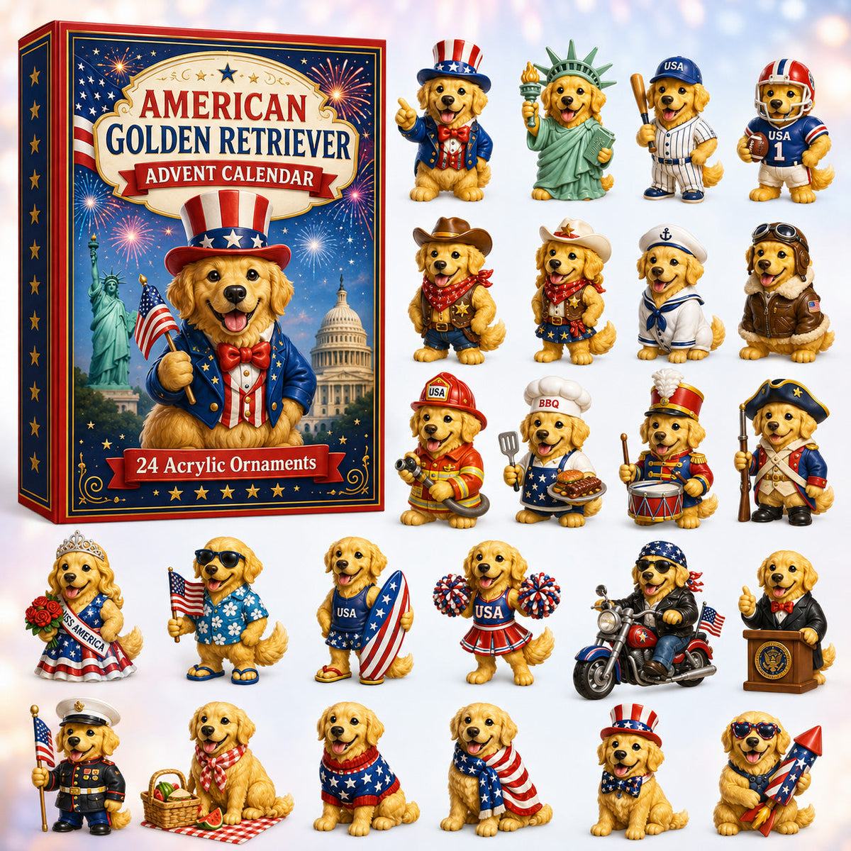 CHRISTMAS KICKOFF 40% OFF - American Golden Retriever Advent Calendar 2026 - 24-Day Festive Countdown, Acrylic Charms Blind Box - Gift For Golden Retriever Lovers