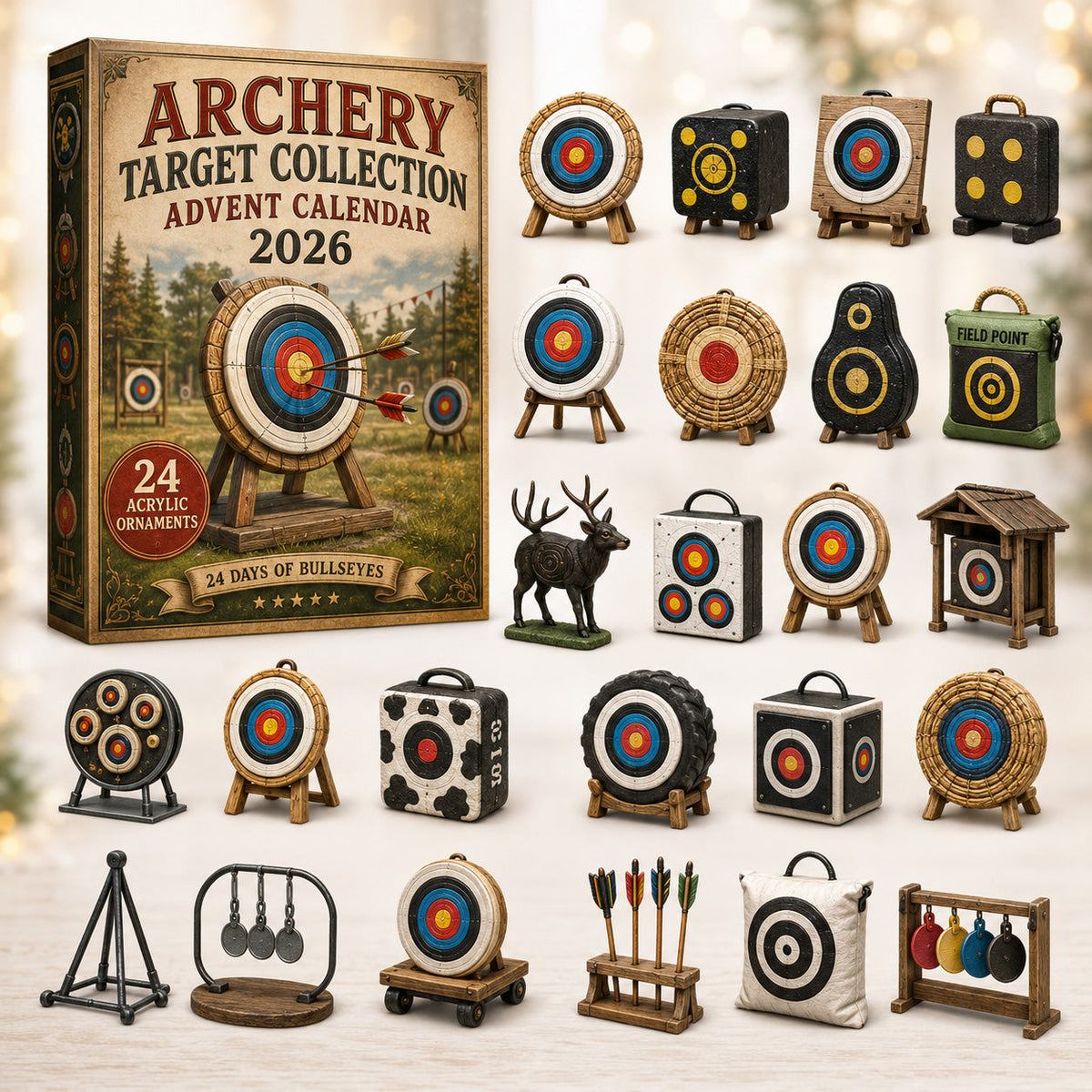 CHRISTMAS KICKOFF 40% OFF - Archery Target Collection Advent Calendar 2026 - 24-Day Festive Countdown, Acrylic Charms Blind Box - Gift For Archery Lovers AC0HT328