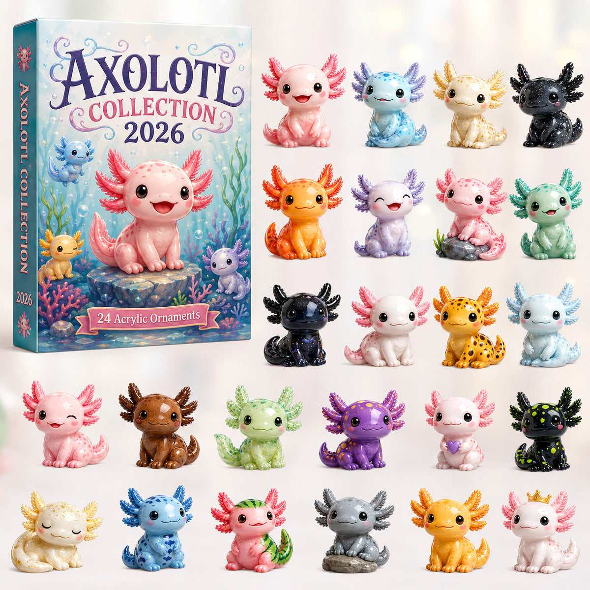 CHRISTMAS KICKOFF 40% OFF - Axolotl Collection Advent Calendar 2026 - 24-Day Festive Countdown, Acrylic Charms Blind Box - Gift For Axolotl Lovers AC0HT495