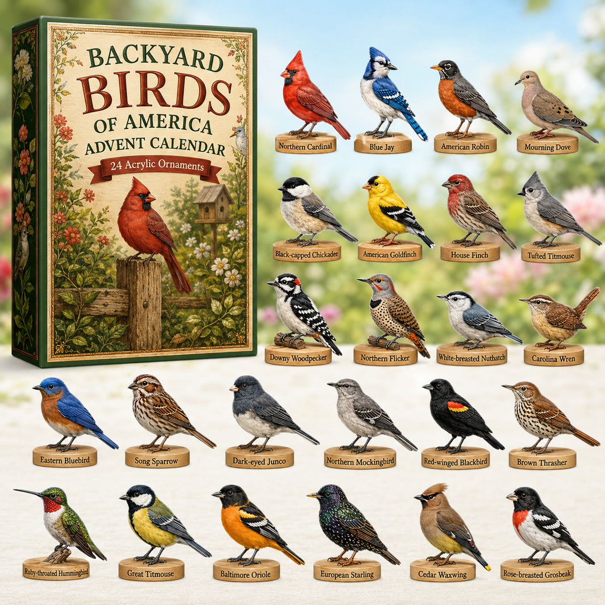 CHRISTMAS KICKOFF 40% OFF - Backyard Birds of America Advent Calendar 2026 - 24-Day Festive Countdown, Acrylic Charms Blind Box - Gift For Birds Lovers AC0HT218