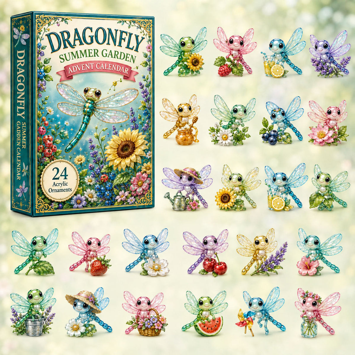 CHRISTMAS KICKOFF 40% OFF - Bloom Dragonfly Advent Calendar 2026 - 24-Day Festive Countdown, Acrylic Charms Blind Box - Gift For Dragonfly Lovers