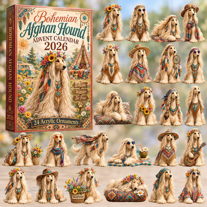 CHRISTMAS KICKOFF 40% OFF - Bohemian Afghan Hound Advent Calendar 2026 - 24-Day Festive Countdown, Acrylic Charms Blind Box - Gift For Afghan Hound Lovers AC0HT404
