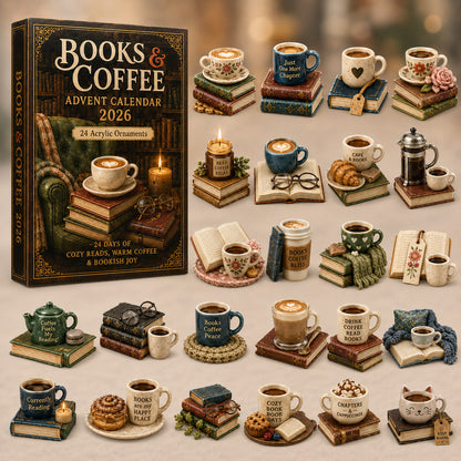 CHRISTMAS KICKOFF 40% OFF - Book & Coffee Advent Calendar 2026 - 24-Day Festive Countdown, Acrylic Charms Blind Box - Gift For Reading Lovers AC0HT428