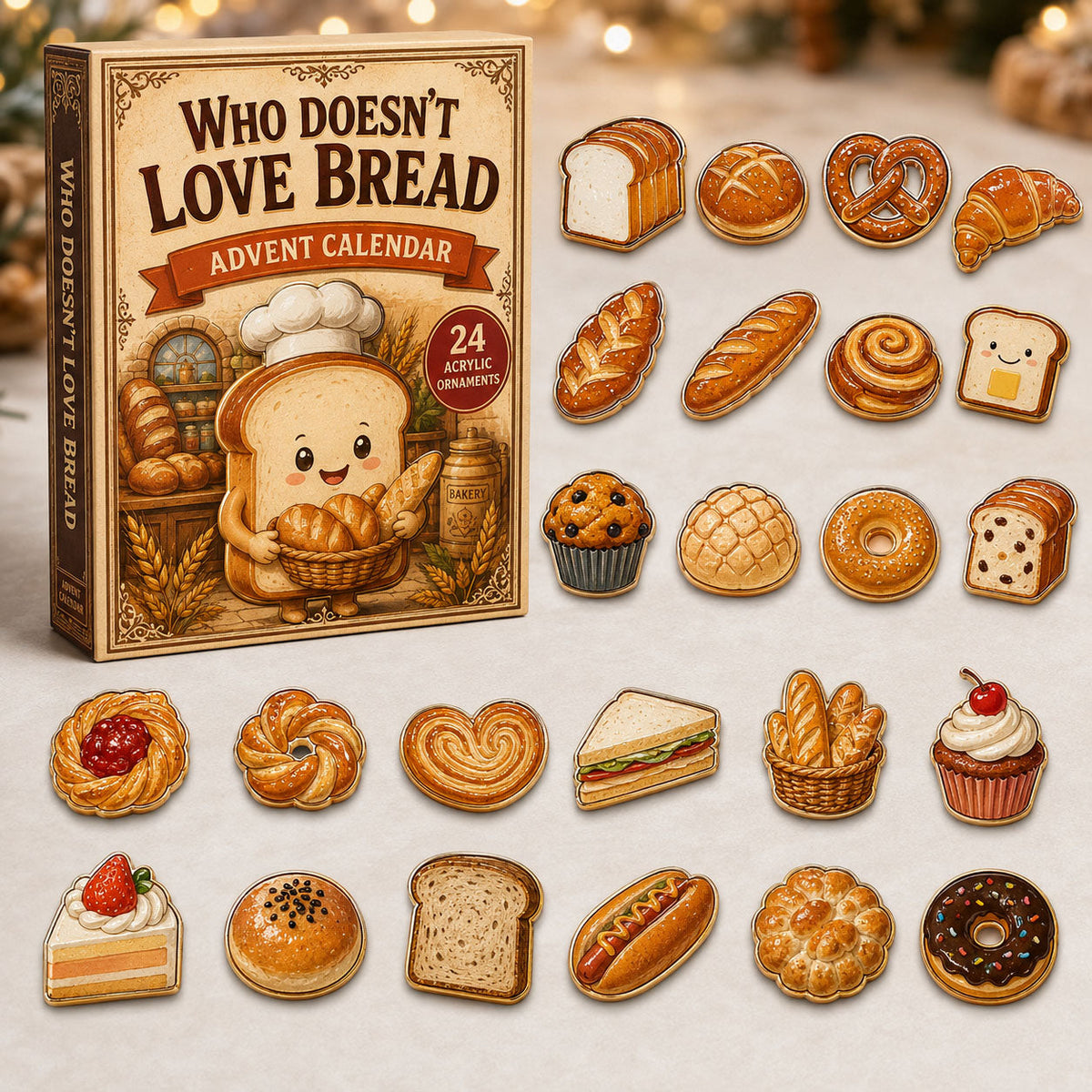 CHRISTMAS KICKOFF 40% OFF - Bread Basket Advent Calendar 2026 - 24-Day Festive Countdown, Acrylic Charms Blind Box - Gift For Bakers