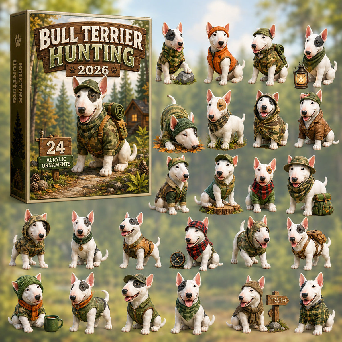 CHRISTMAS KICKOFF 40% OFF - Bull Terrier Hunting Advent Calendar 2026 - 24-Day Festive Countdown, Acrylic Charms Blind Box - Gift For Bull Terrier Lovers AC0HT182