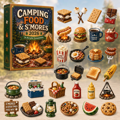 CHRISTMAS KICKOFF 40% OFF - Camping Food & Smores Advent Calendar 2026 - 24-Day Festive Countdown, Acrylic Charms Blind Box - Gift For Campers, Family & Friends