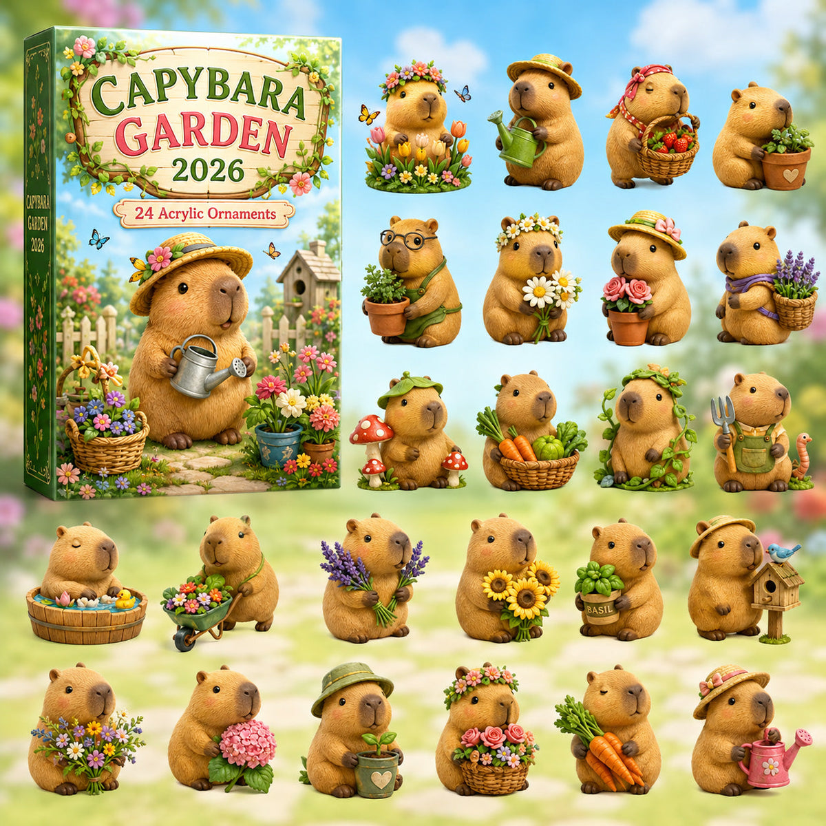 CHRISTMAS KICKOFF 40% OFF - Capybara Garden Advent Calendar 2026 - 24-Day Festive Countdown, Acrylic Charms Blind Box - Gift For Capybara Lovers AC0HT499