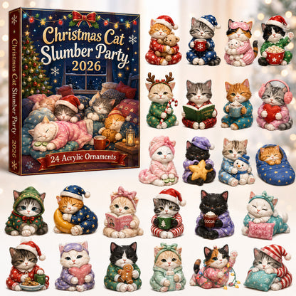 CHRISTMAS KICKOFF 40% OFF - Cat Slumber Party Advent Calendar 2026 - 24-Day Festive Countdown, Acrylic Charms Blind Box - Gift For Cat Lovers