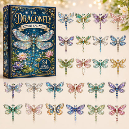 CHRISTMAS KICKOFF 40% OFF - Celestial Dragonfly Advent Calendar 2026 - 24-Day Festive Countdown, Acrylic Charms Blind Box - Gift For Dragonfly Lovers