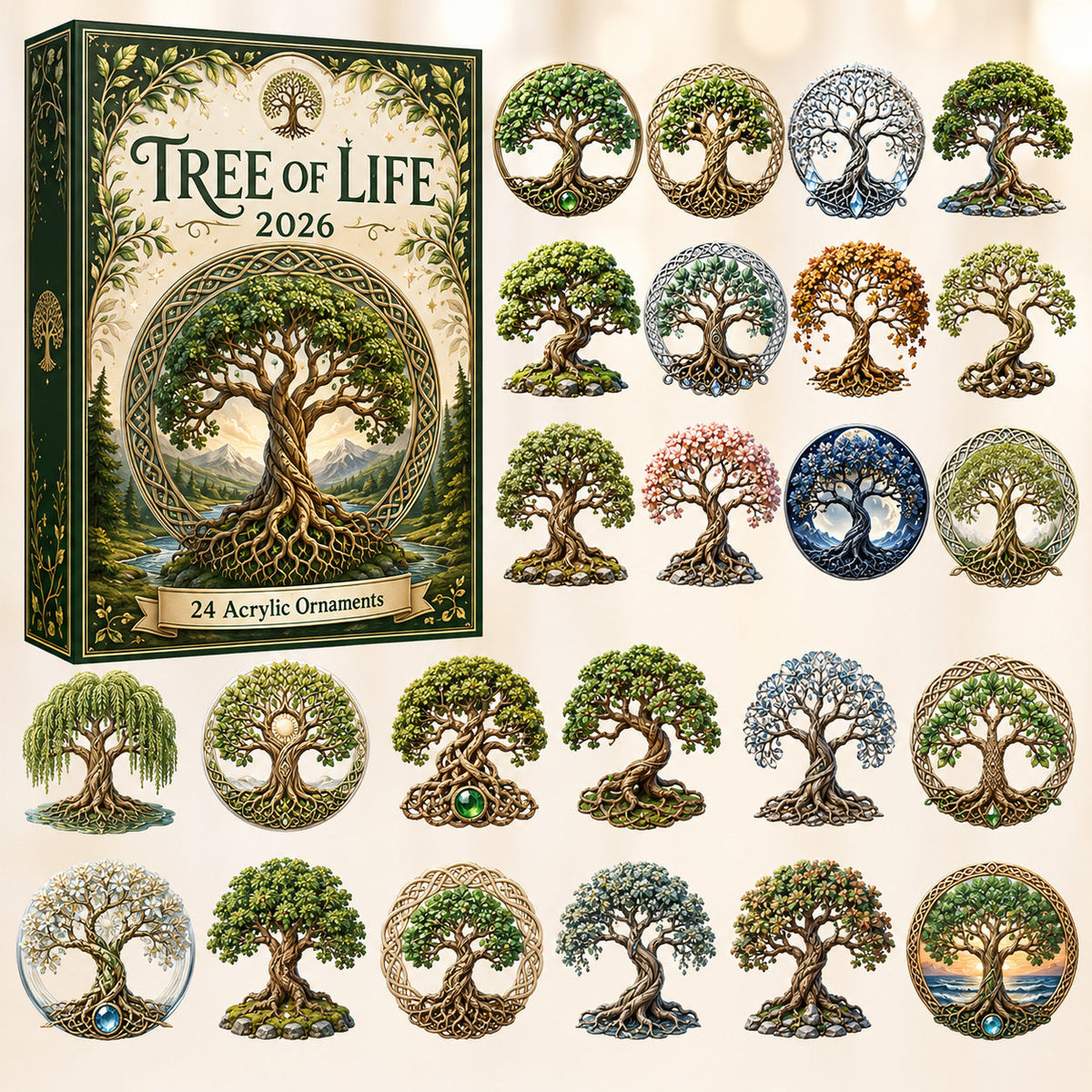 CHRISTMAS KICKOFF 40% OFF - Celtic Tree Of Life Advent Calendar 2026 - 24-Day Festive Countdown, Acrylic Charms Blind Box - Gift For Family & Friends AC0HT301