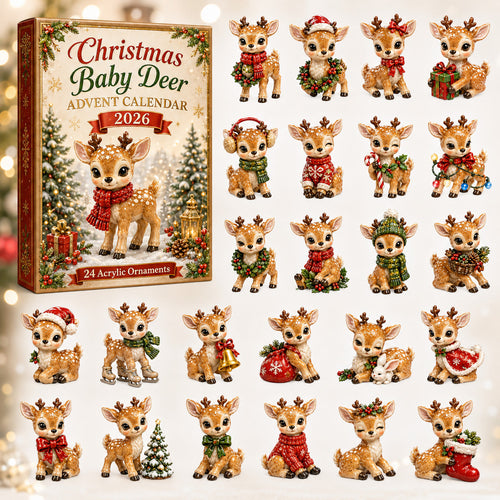 CHRISTMAS KICKOFF 40% OFF - Christmas Baby Deer Advent Calendar 2026 - 24-Day Festive Countdown, Acrylic Charms Blind Box - Gift For Woodland Lovers, Family & Friends AC0HT286
