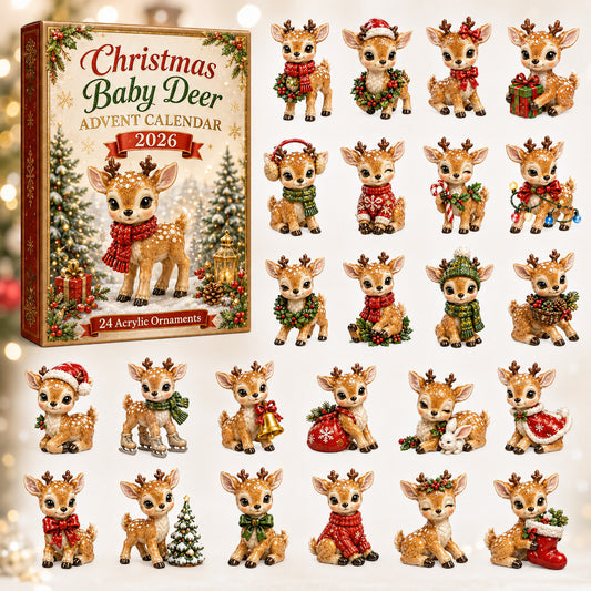 CHRISTMAS KICKOFF 40% OFF - Christmas Baby Deer Advent Calendar 2026 - 24-Day Festive Countdown, Acrylic Charms Blind Box - Gift For Woodland Lovers, Family & Friends AC0HT286