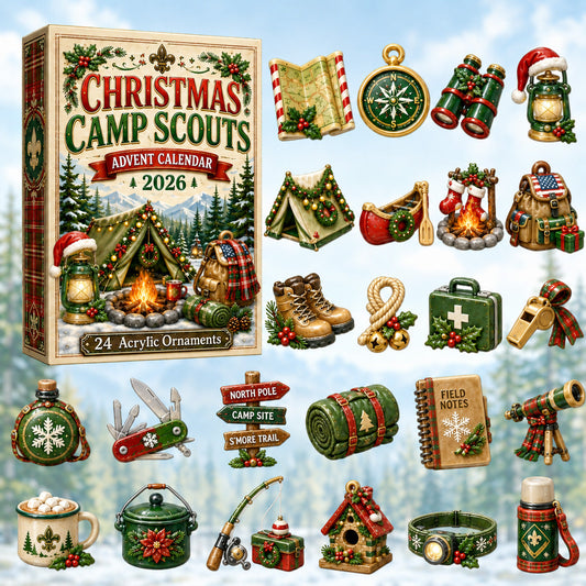 CHRISTMAS KICKOFF 40% OFF - Christmas Camp Scouts Advent Calendar 2026 - 24-Day Festive Countdown, Acrylic Charms Blind Box - Gift For Scouts, Family & Friends AC0HT517