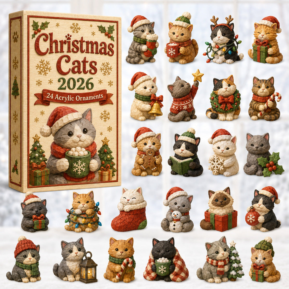 CHRISTMAS KICKOFF 40% OFF - Christmas Cat House Advent Calendar 2026 - 24-Day Festive Countdown, Acrylic Charms Blind Box - Gift For Cat Lovers