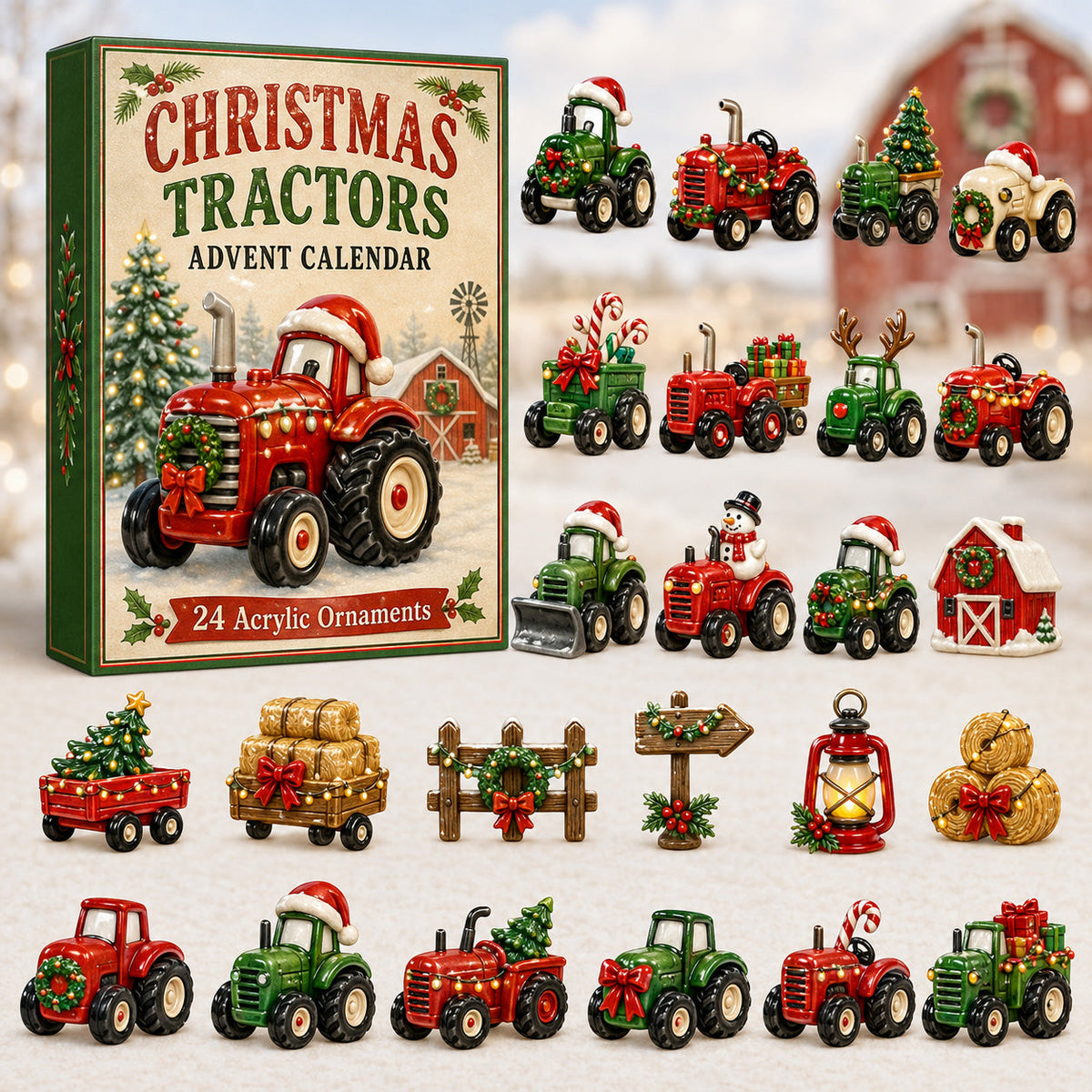 CHRISTMAS KICKOFF 40% OFF - Christmas Farm Tractor Advent Calendar 2026 - 24-Day Festive Countdown, Acrylic Charms Blind Box - Gift For Farmers