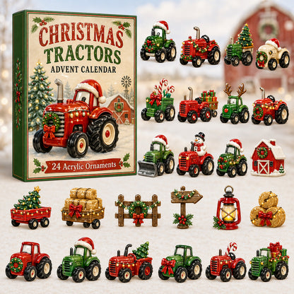 CHRISTMAS KICKOFF 40% OFF - Christmas Farm Tractor Advent Calendar 2026 - 24-Day Festive Countdown, Acrylic Charms Blind Box - Gift For Farmers