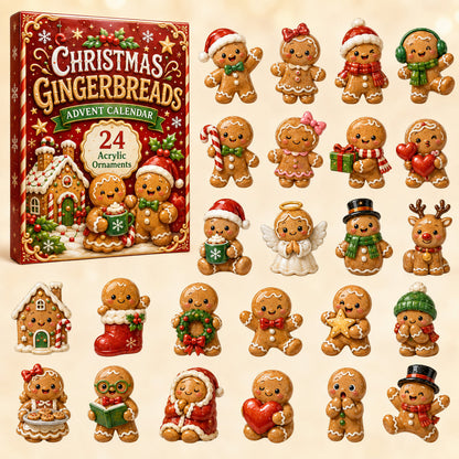 CHRISTMAS KICKOFF 40% OFF - Christmas Gingerbreads Advent Calendar 2026 - 24-Day Festive Countdown, Acrylic Charms Blind Box - Gift For Family Members