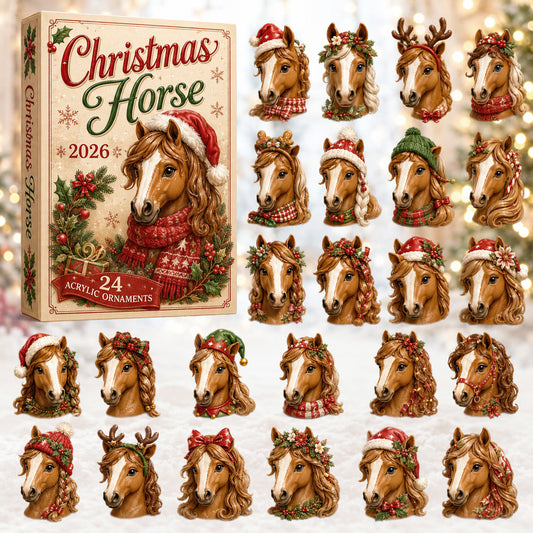 CHRISTMAS KICKOFF 40% OFF - Christmas Horse Advent Calendar 2026 - 24-Day Festive Countdown, Acrylic Charms Blind Box - Gift For Horse Lovers AC0HT502