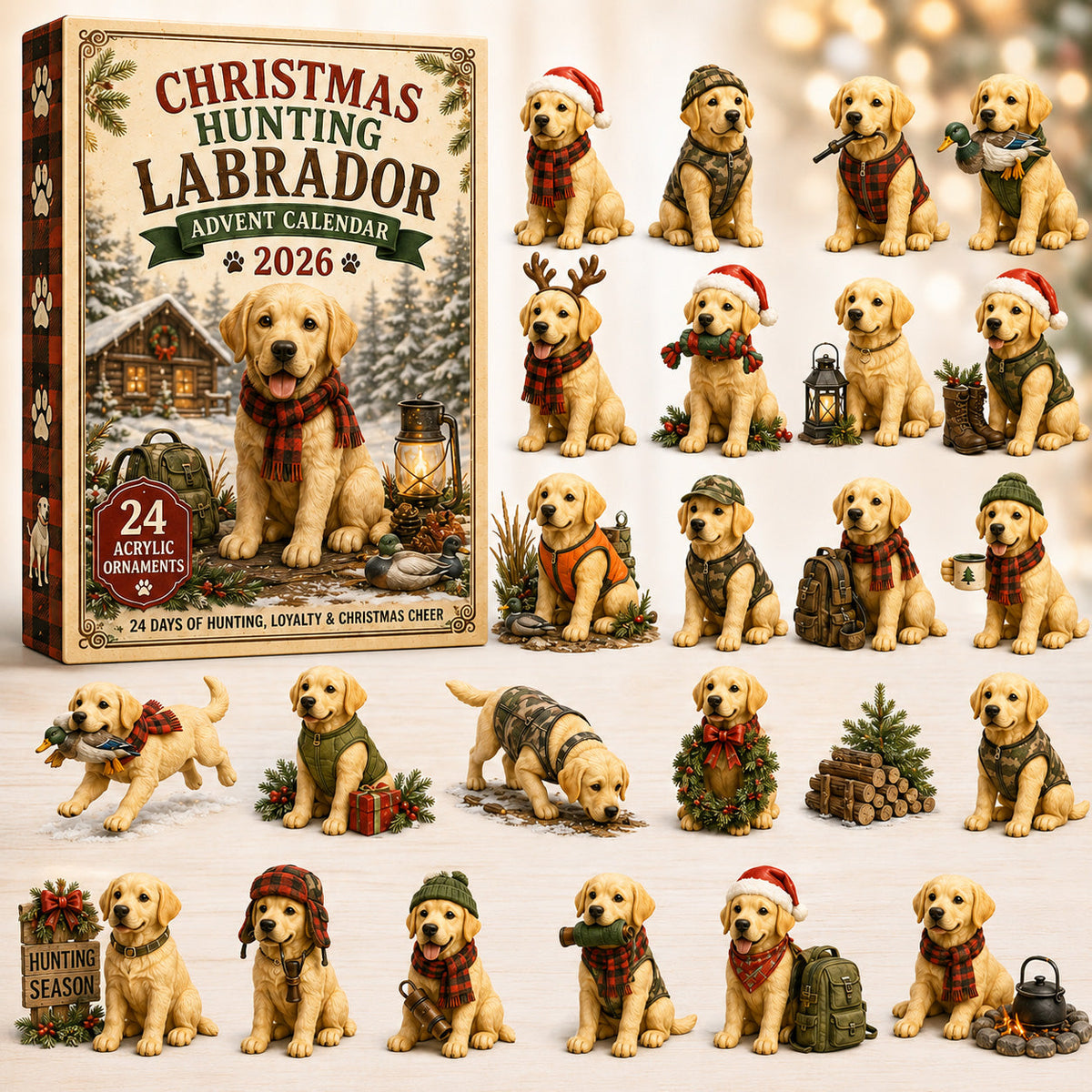 CHRISTMAS KICKOFF 40% OFF - Christmas Hunting Labrador Advent Calendar 2026 - 24-Day Festive Countdown, Acrylic Charms Blind Box - Gift For Labrador Lovers AC0HT259