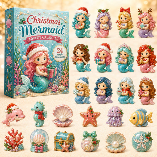 CHRISTMAS KICKOFF 40% OFF - Christmas Mermaid Advent Calendar 2026 - 24-Day Festive Countdown, Acrylic Charms Blind Box - Gift For Mermaid Lovers