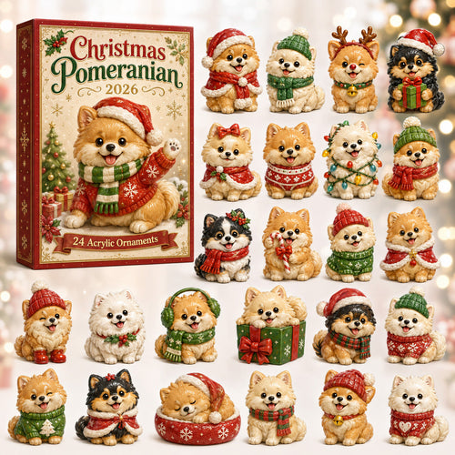 CHRISTMAS KICKOFF 40% OFF - Christmas Pomeranian Advent Calendar 2026 - 24-Day Festive Countdown, Acrylic Charms Blind Box - Gift For Pomeranian Lovers